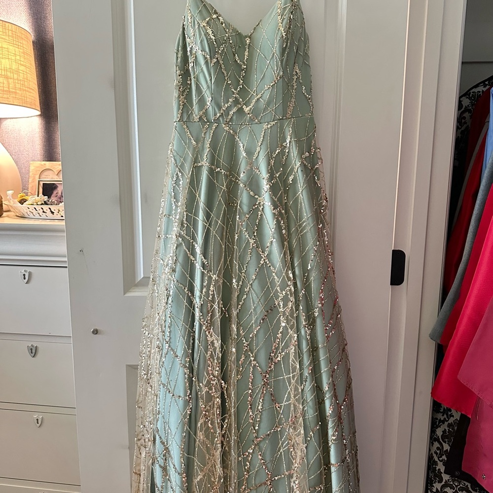 Elegant Green Gown with Beaded Overlay